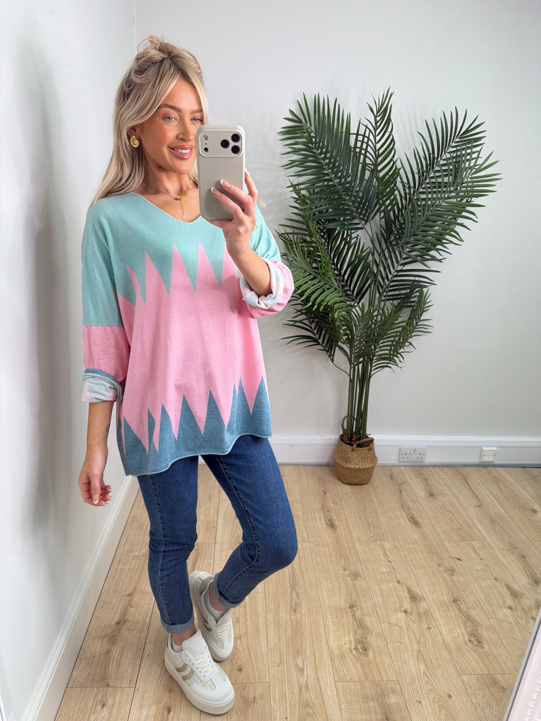 Lena Zig Zag Top - Blue & Pink