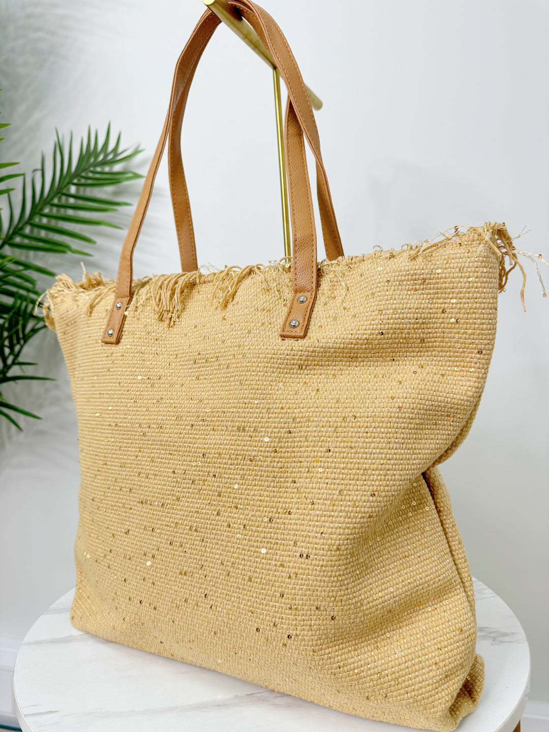 Sequin Tote - Camel