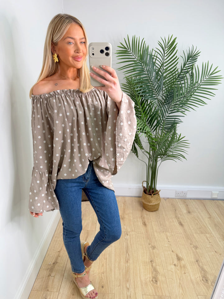 Celine Polka Dot Top - Mocha