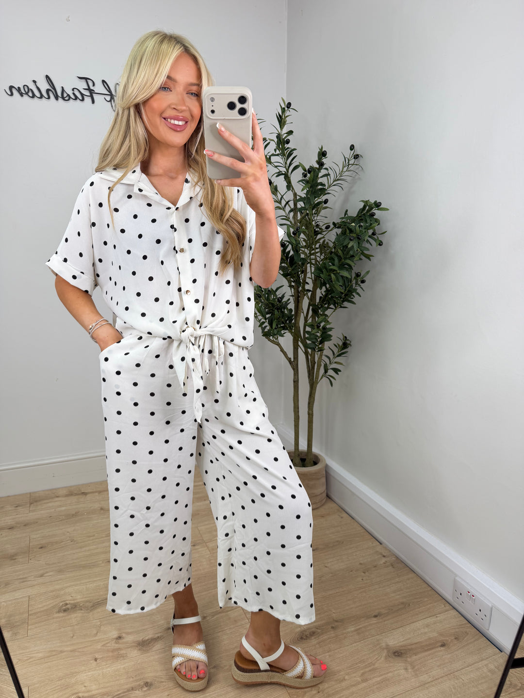 Polka Dot Culottes - White