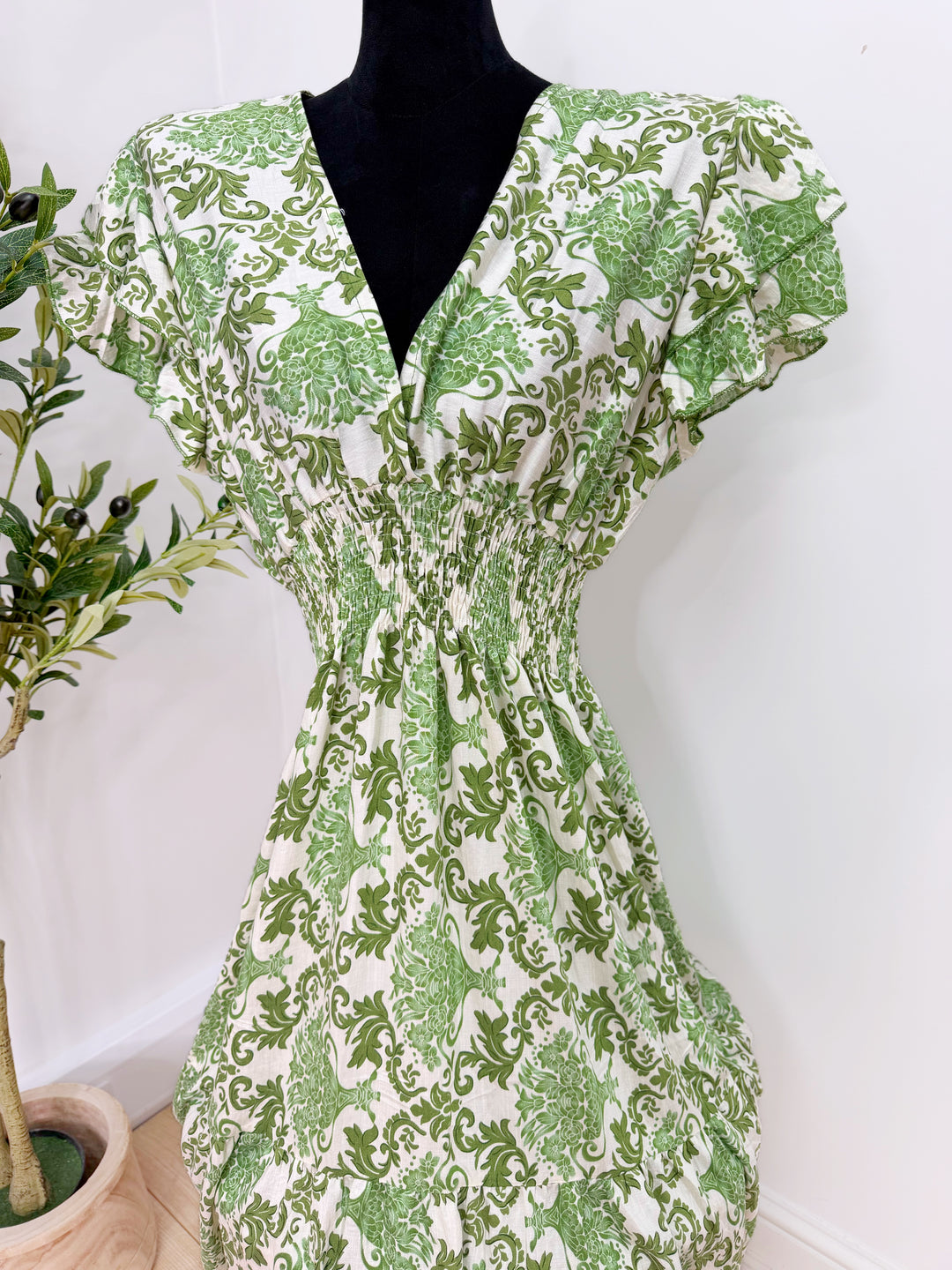 Printed V Neck Dress - Midi