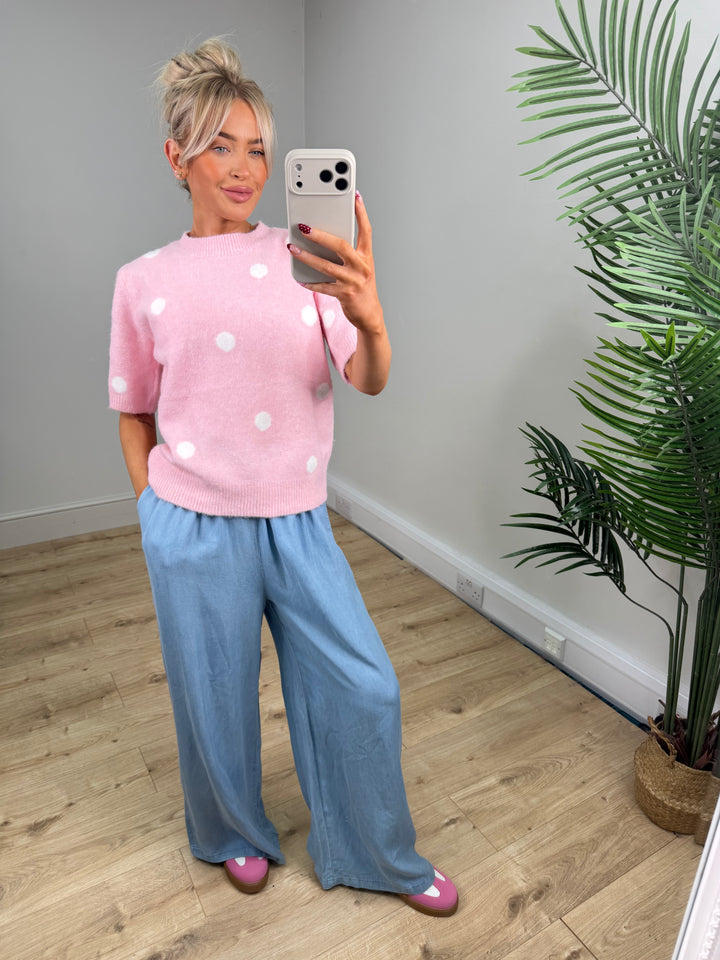 Maris Polka Dot Knit - Baby Pink