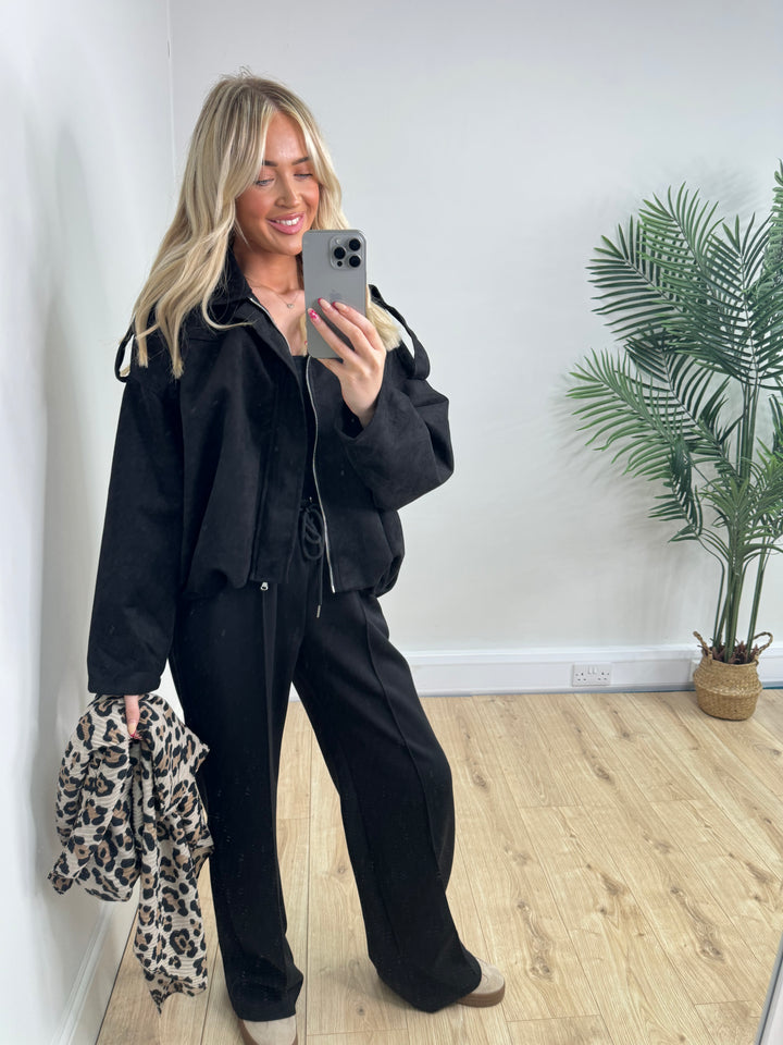 Brianna Suede Bomber - Black