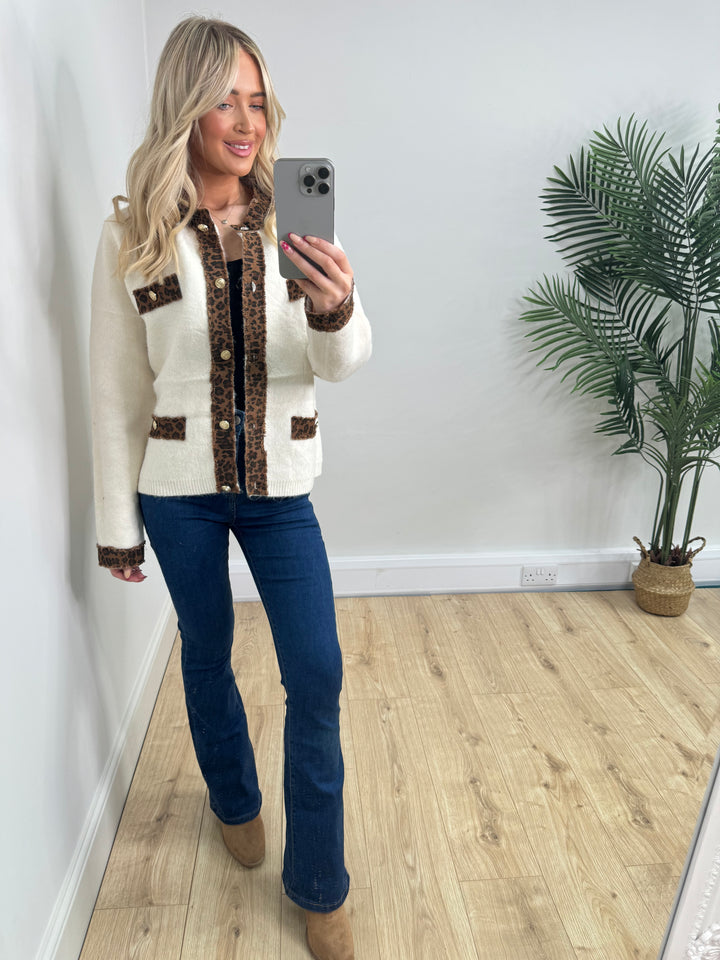 Freya Leopard Trim Jacket - Cream