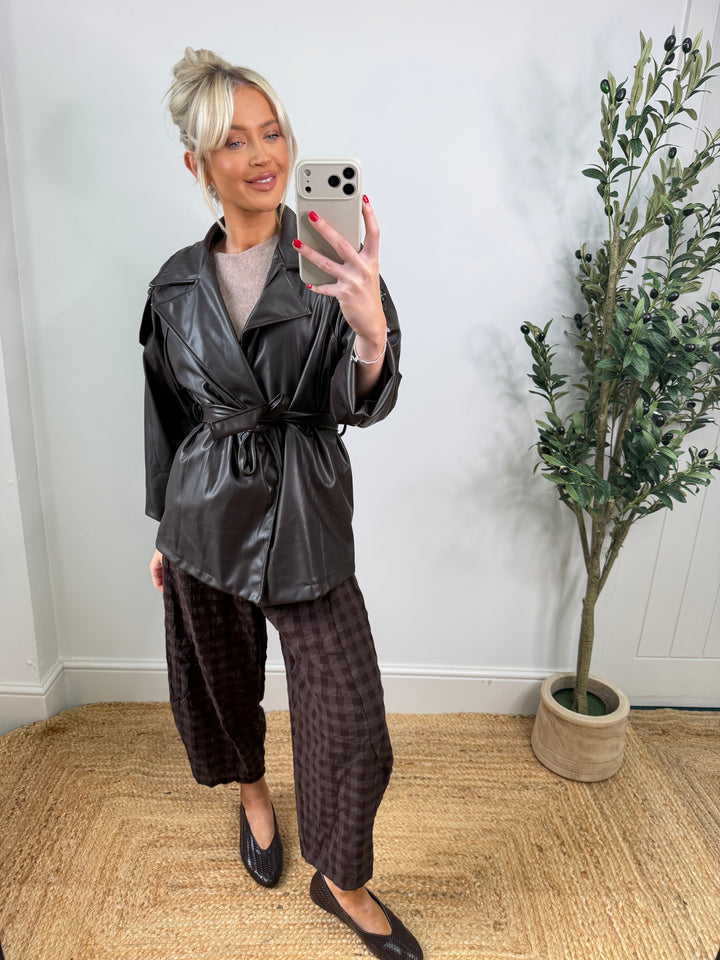 Carlie PU Trench - Chocolate