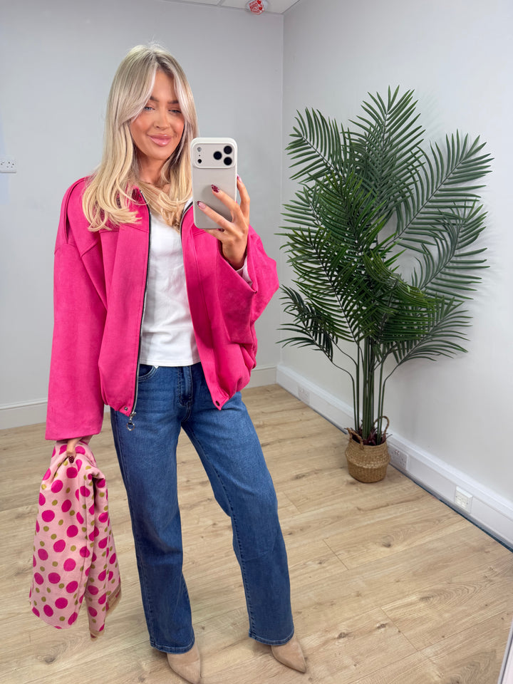 Brianna Suede Bomber - Pink