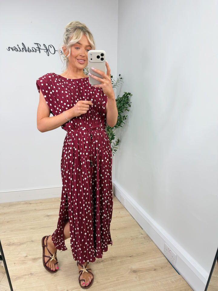 Hollie Polka Dot Dress - Wine