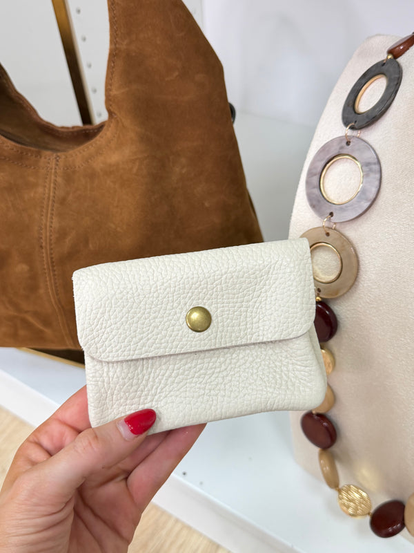 Real Leather Coin Purse - Cream