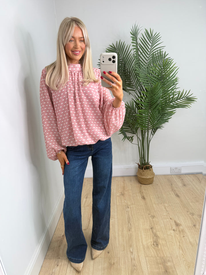 Kiara Polka Dot Bubble Top - Baby Pink