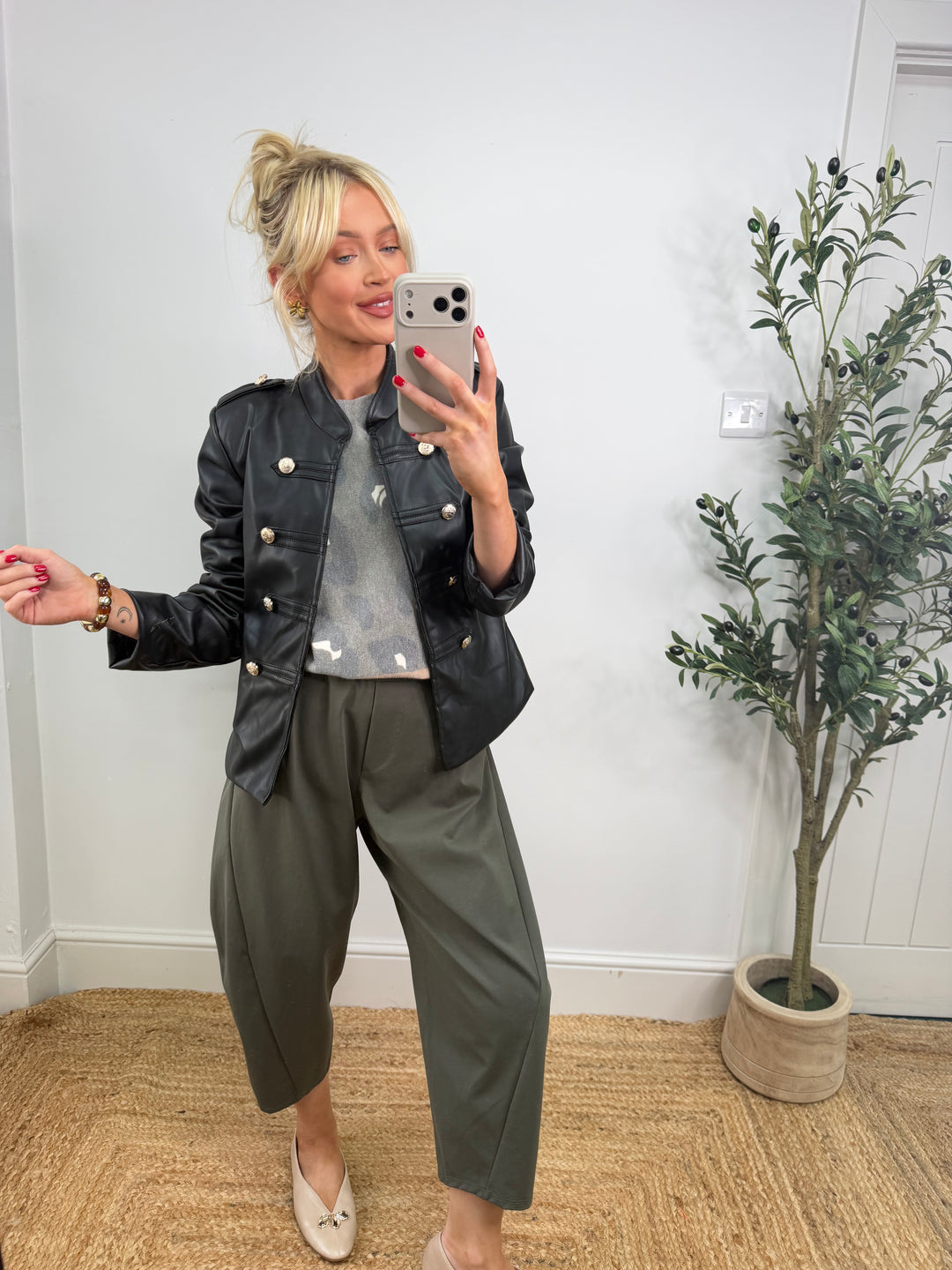 Penny PU Military Jacket - Black