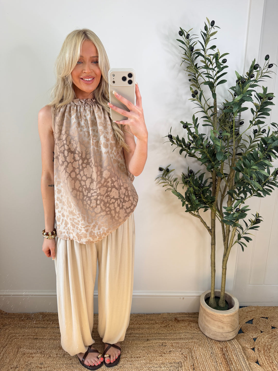 Lottie Leopard Top - Camel
