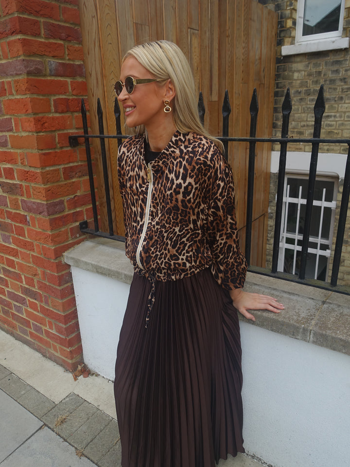 Jaz Bomber Jacket - Tan Leopard