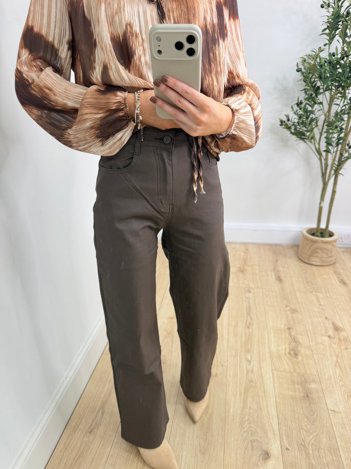 Wax Coated PU Jeans - Chocolate