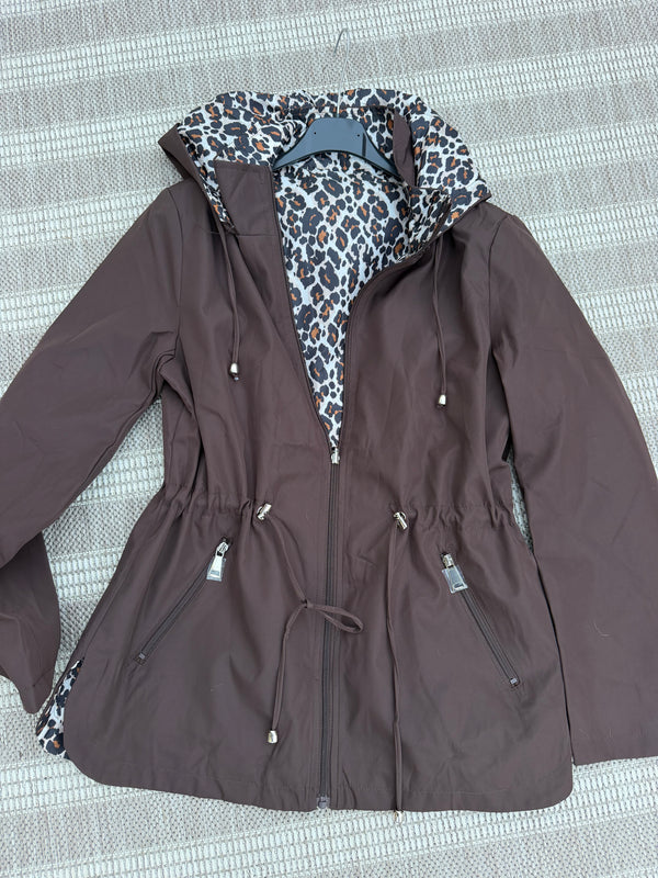 Reversible NEW Leopard Rain Mac - Chocolate