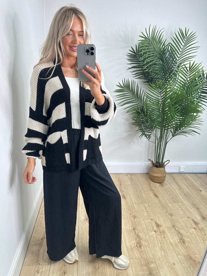 Beatrice Stripe Cardigan - Black
