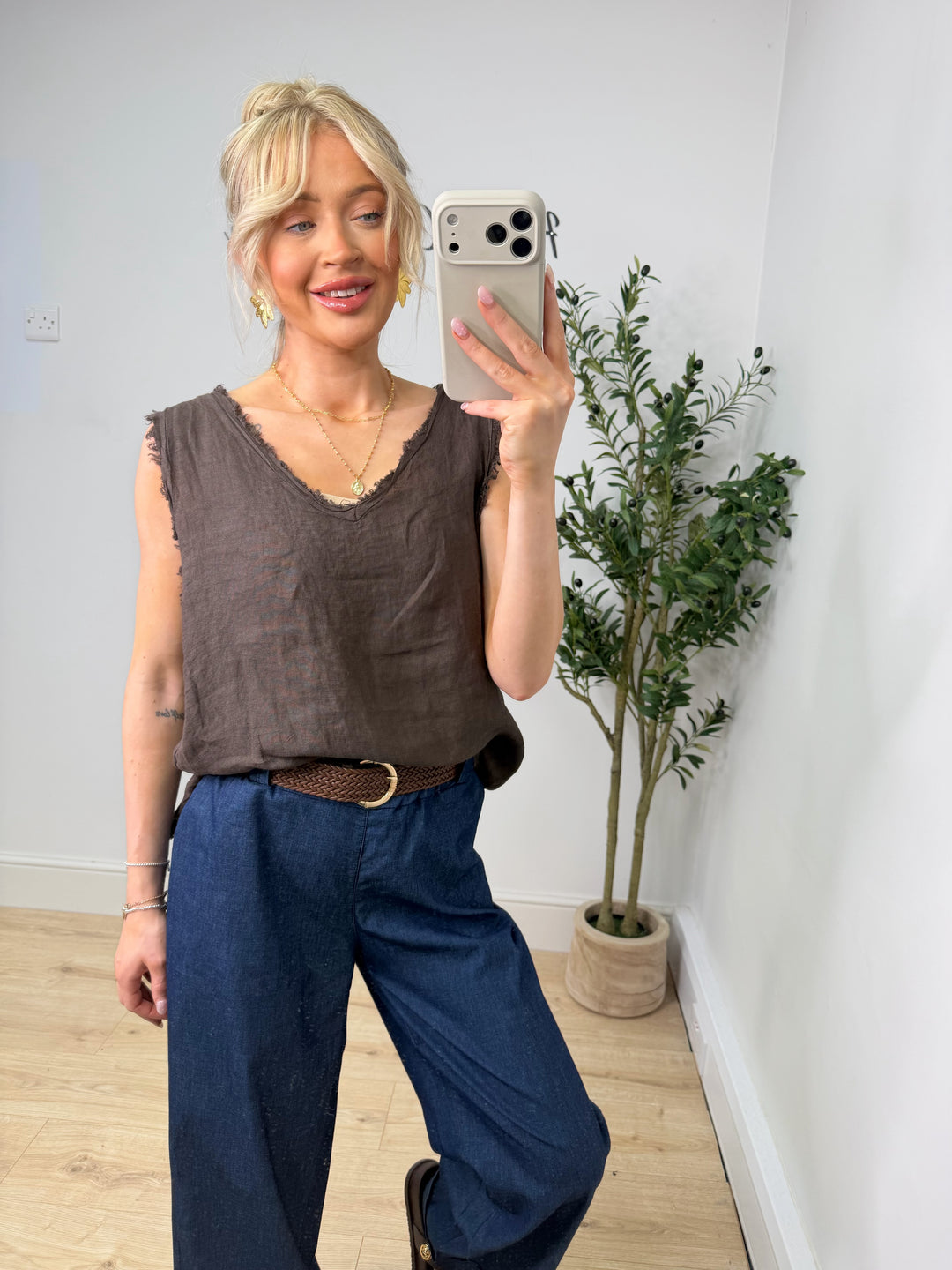 Camille Linen Cami - Chocolate