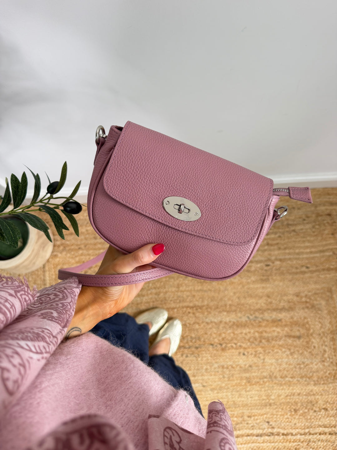 Classic Saddle Bag - Italian Real Leather Dusky Pink