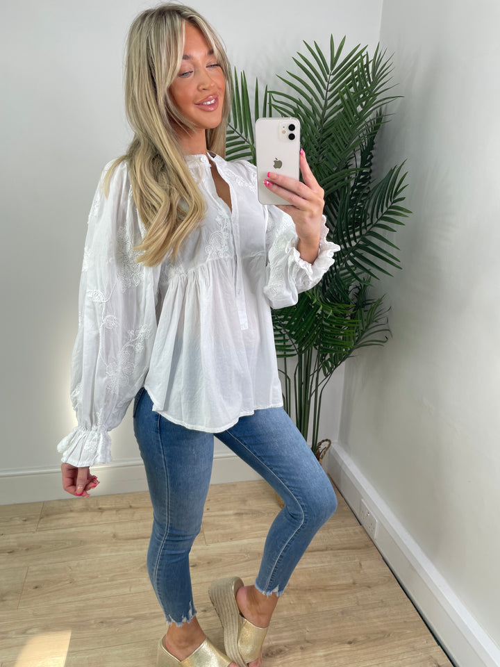 Harriet Embroidered Shirt - White