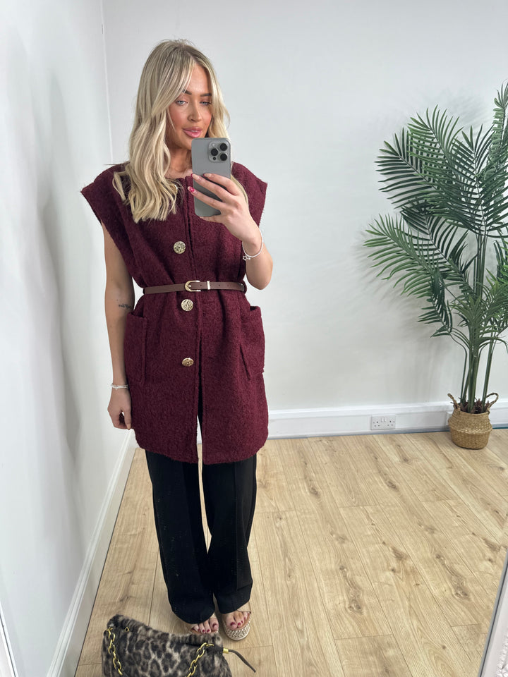 Kellie Belted Waistcoat - Burgundy