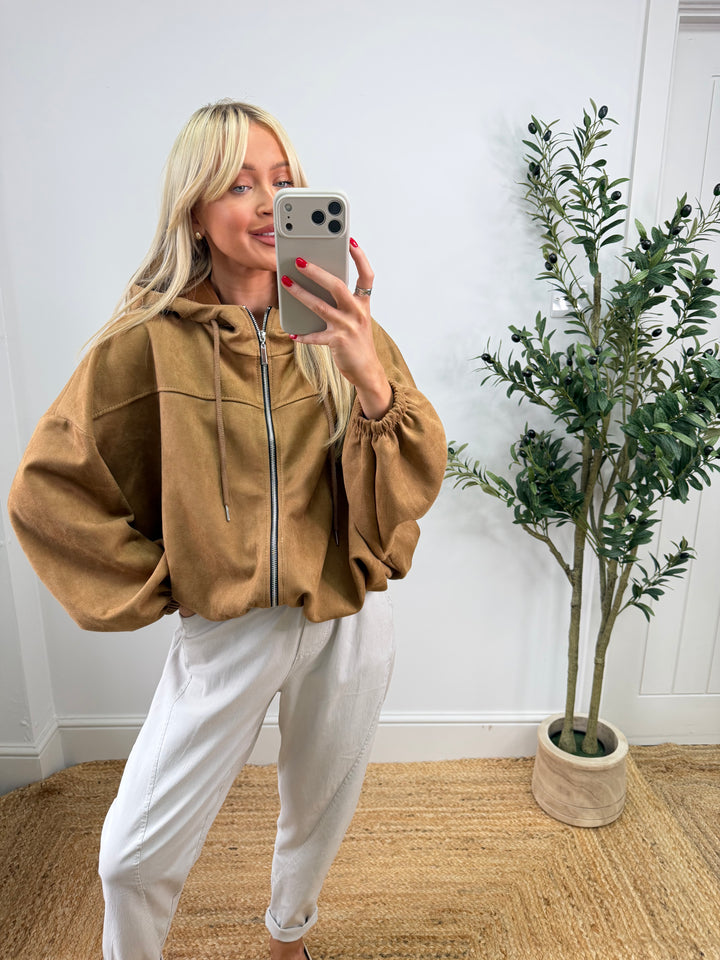 Aven Hooded Bomber - Tan Suede