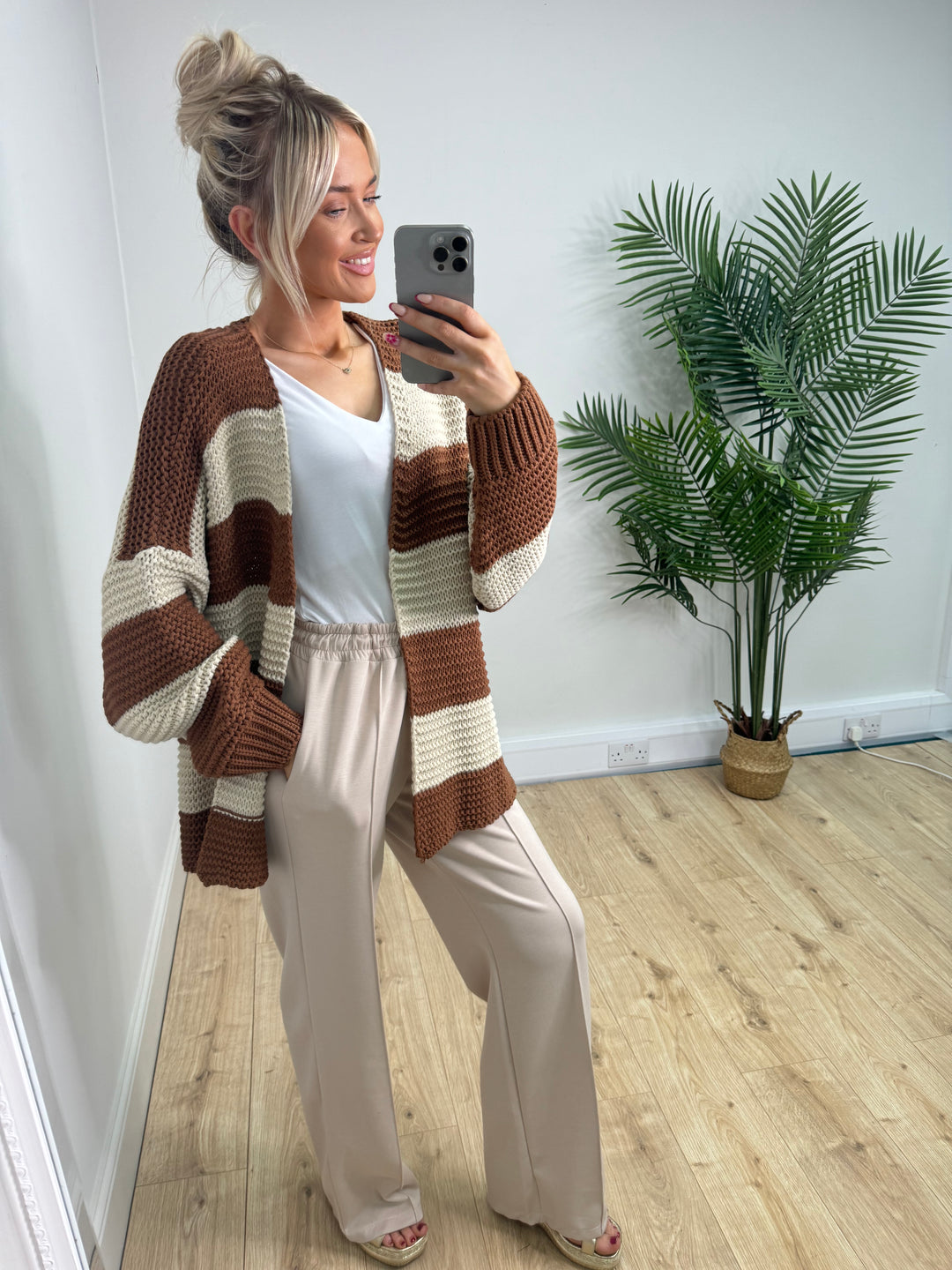 Chunky Stripe Cardigan - Rust