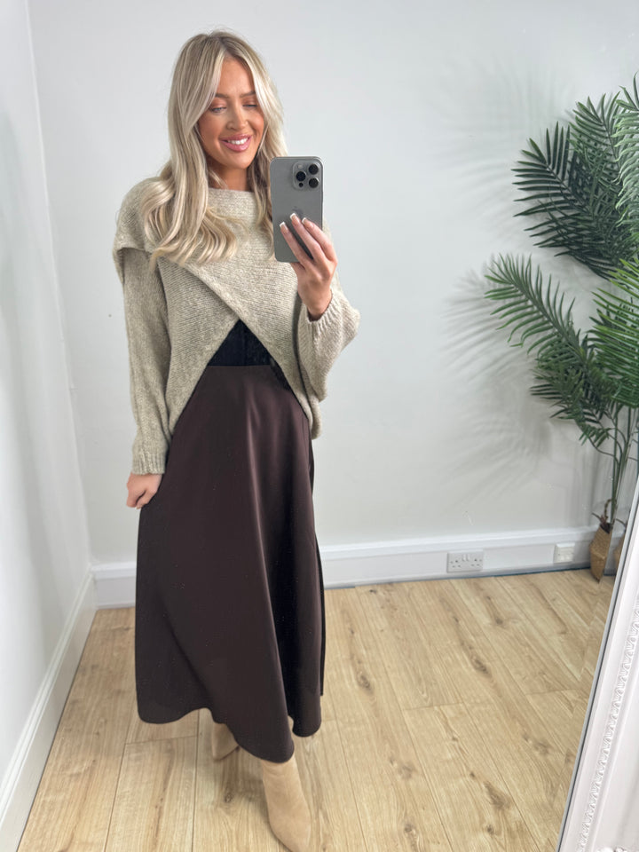 Lara Satin Skirt - Chocolate