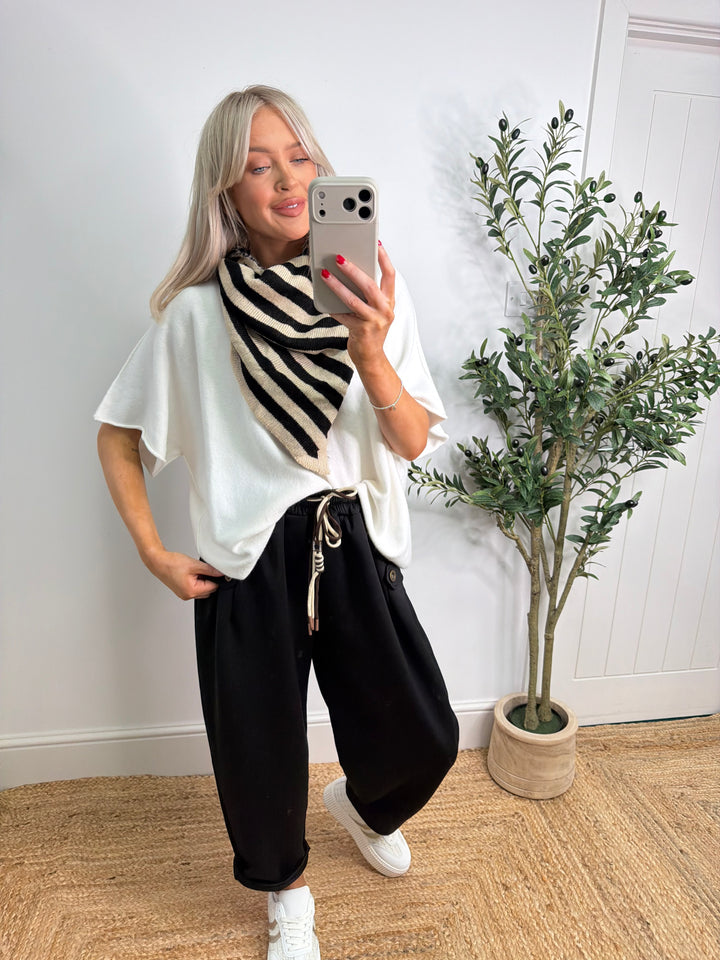 Knitted Large Neck Scarf - Black & Caramel Stripe