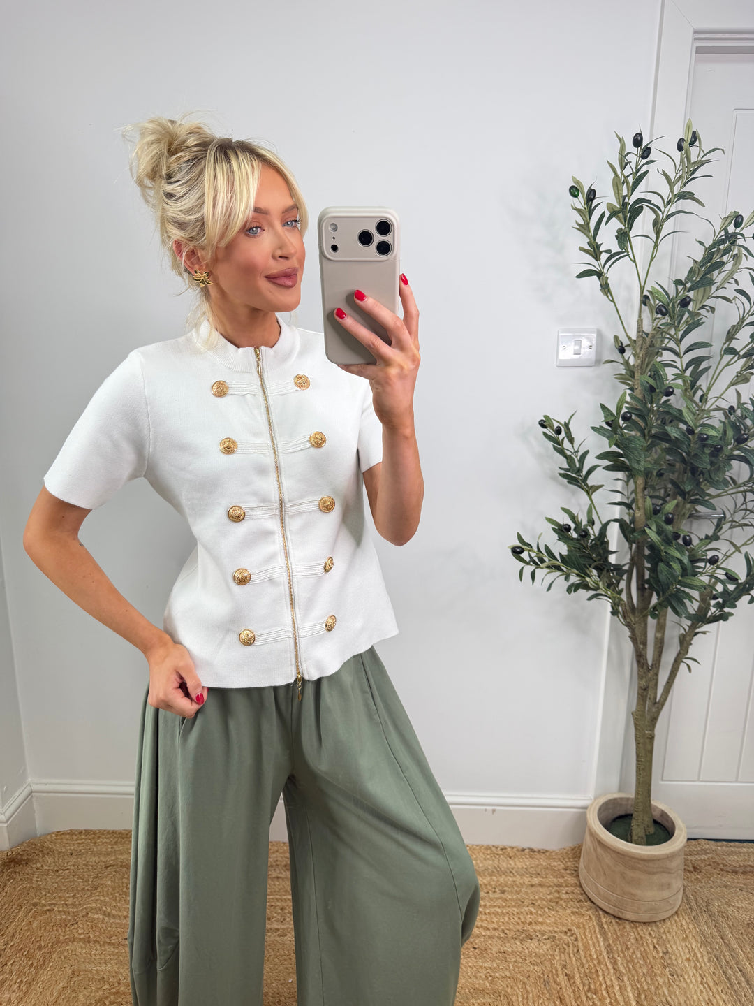 Santana Military Zip Top - Whitw