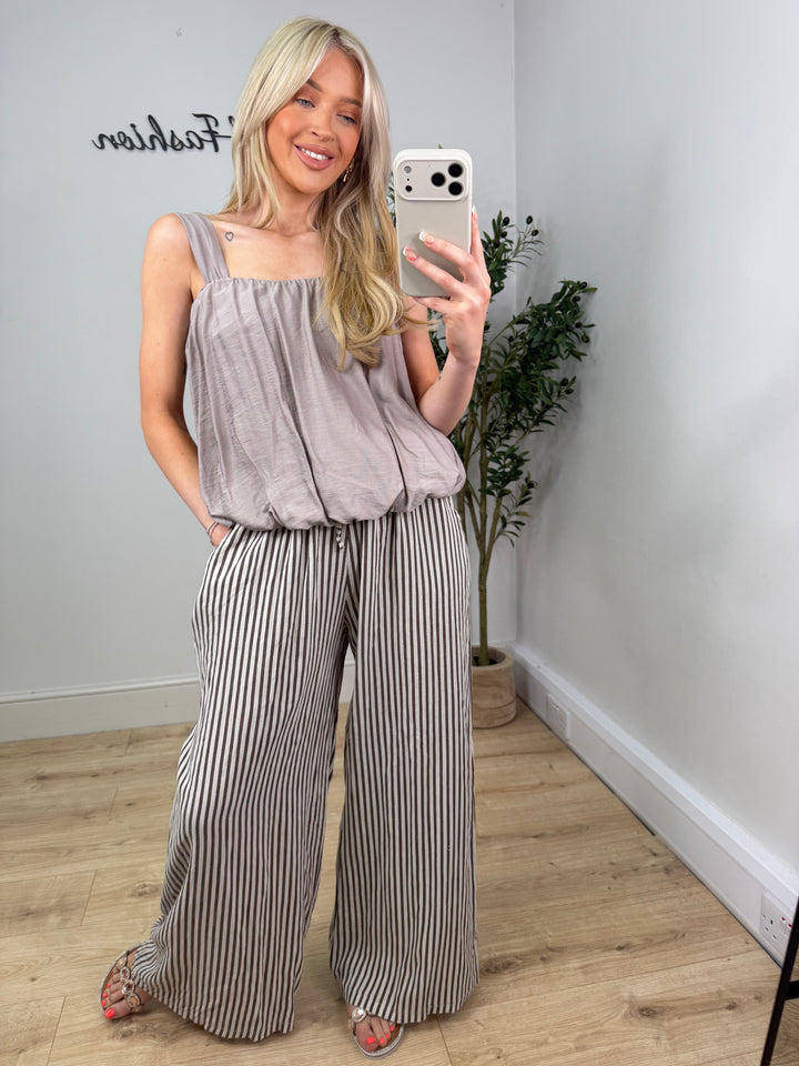 Nova Linen Pinstripe Trousers - Chocolate