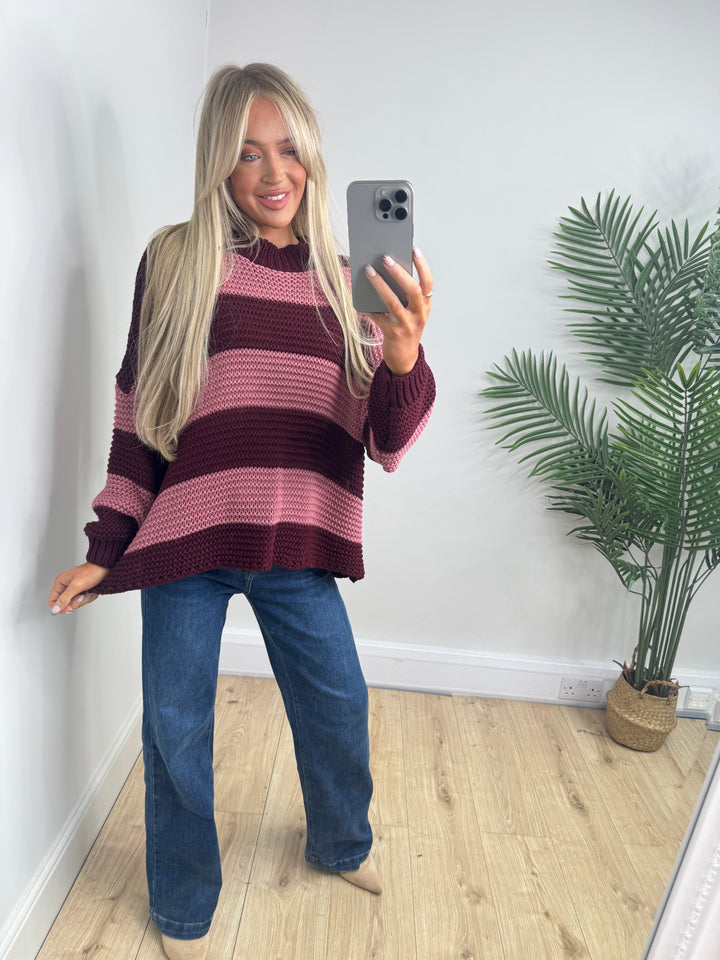 Chunky Stripe Jumper - Pink & Burgundy