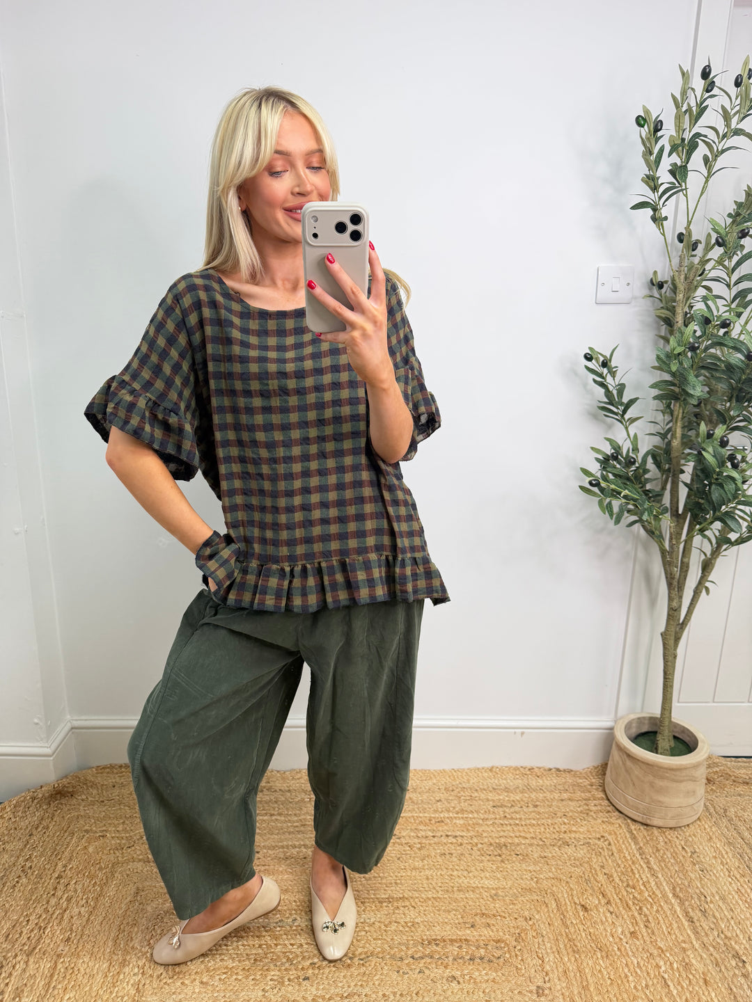 Delane Gingham Ruffle Top - S4