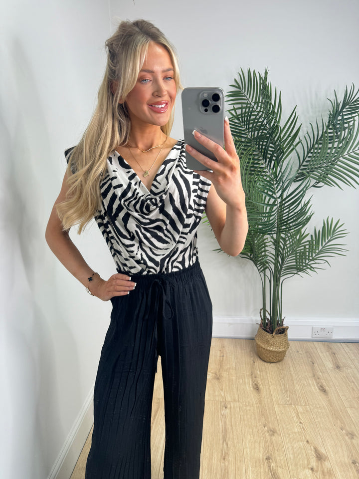 Lisa Cowl Neck Top - Zebra