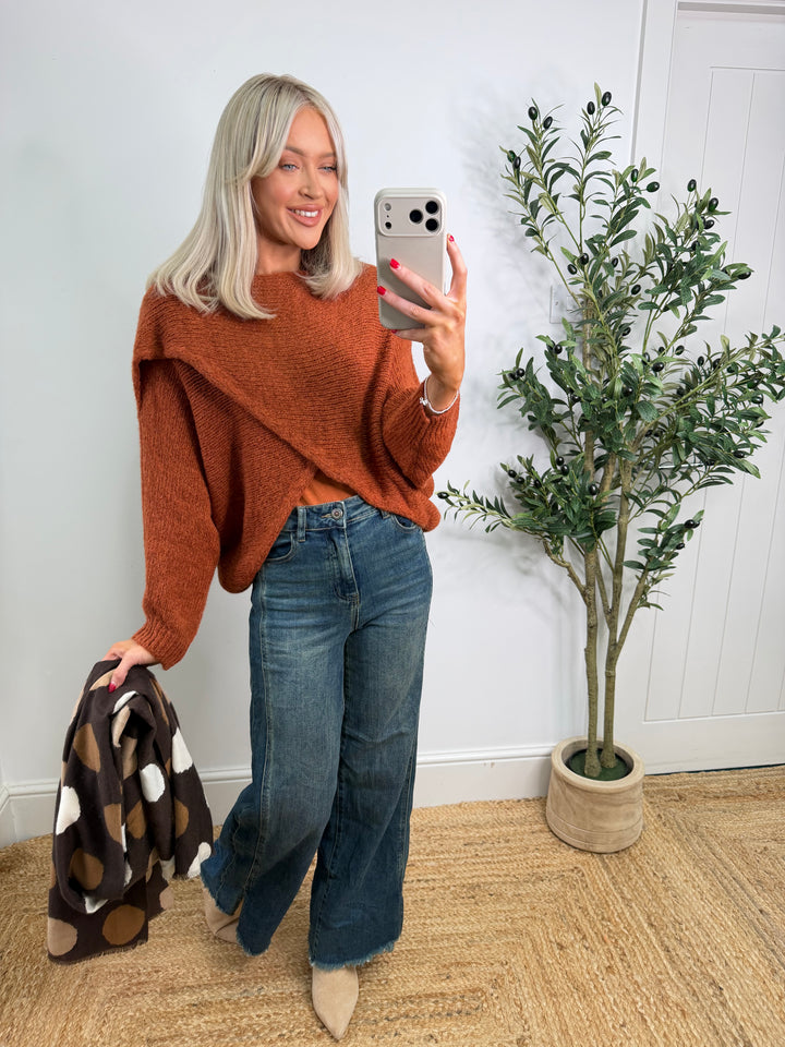Ava Cross Over Knit - Rust