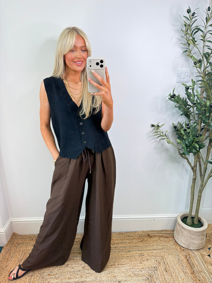Indiah Wide Leg Trousers - Chocolate