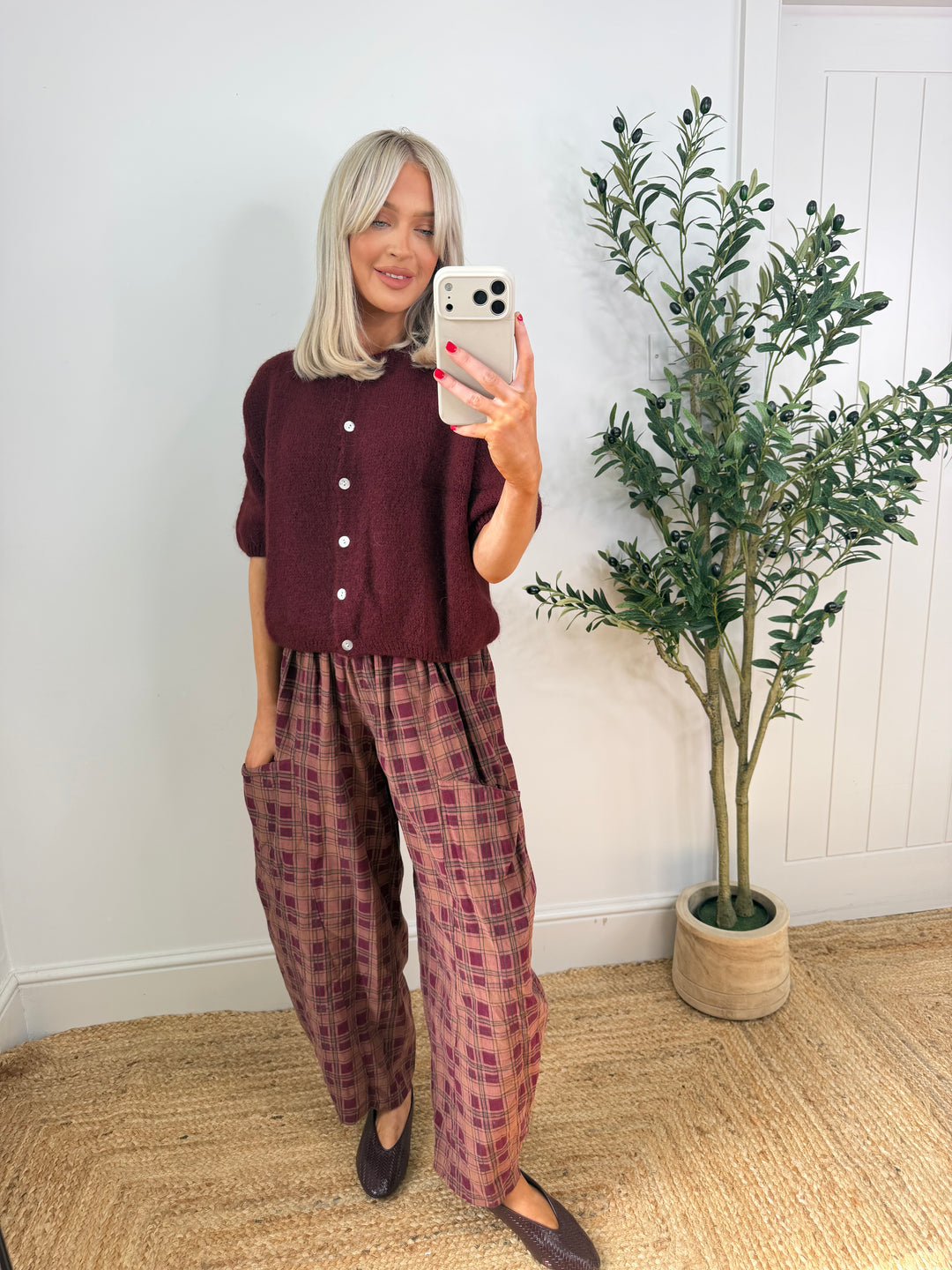 Kassia Cardigan - Wine Short Sleeve