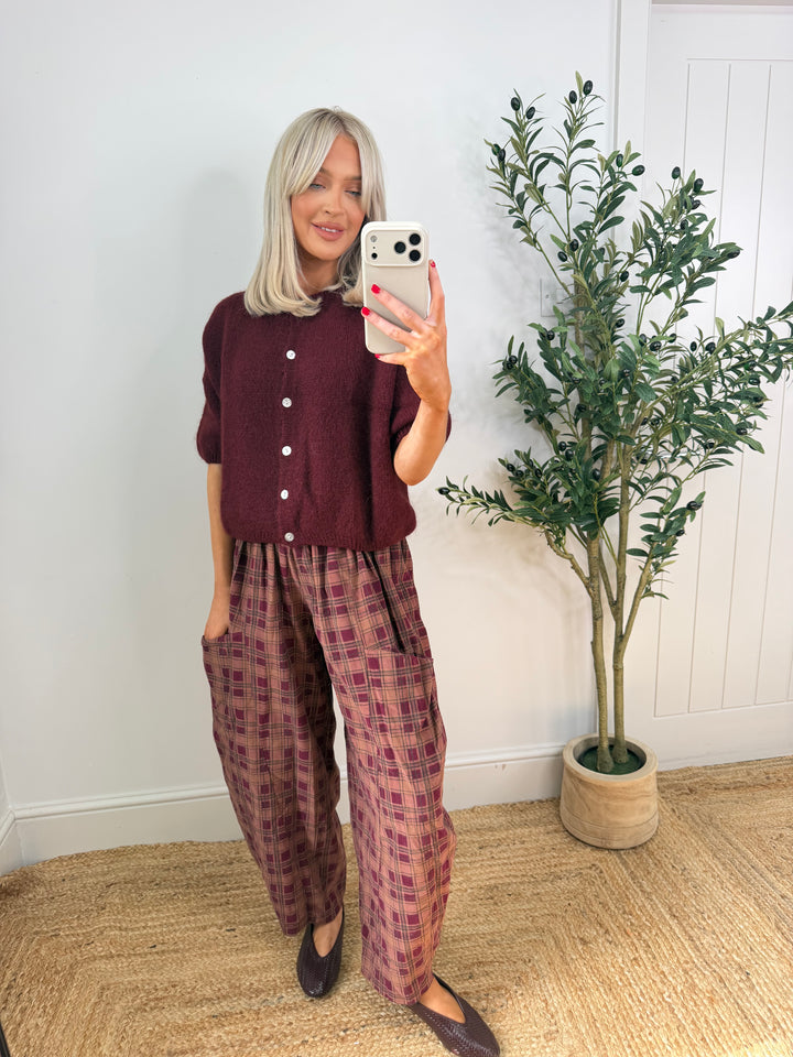 Kassia Cardigan - Wine Short Sleeve