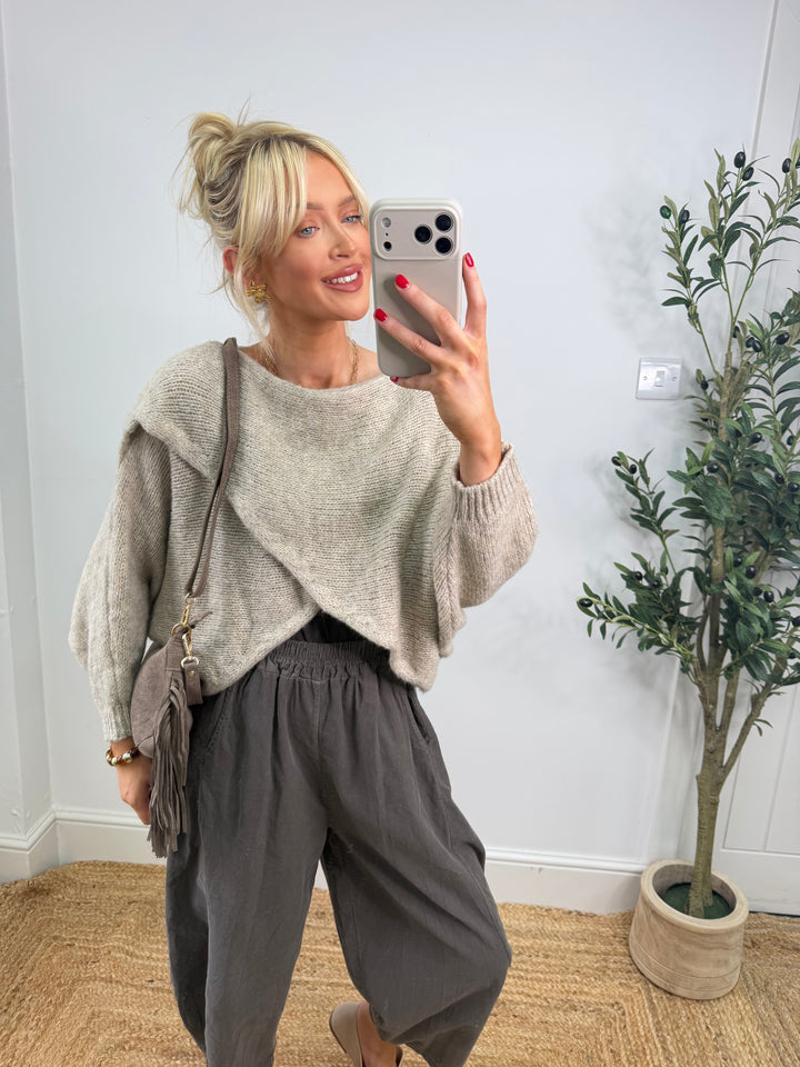 Ava Cross Over Knit - Beige