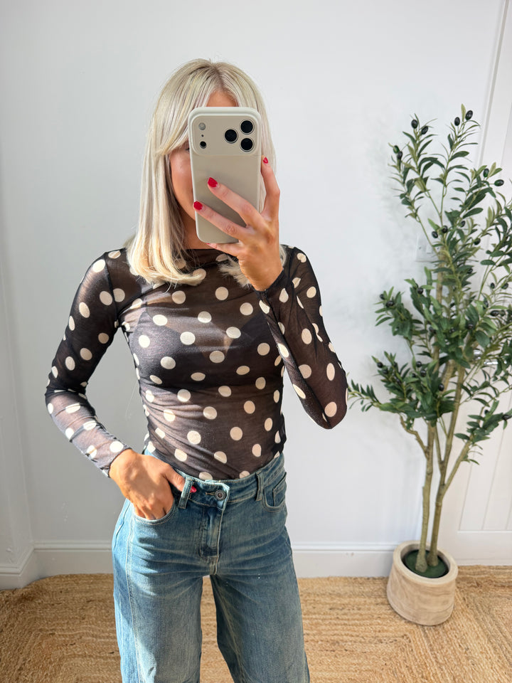 Cashmere Blend Top - Black Polka Dot