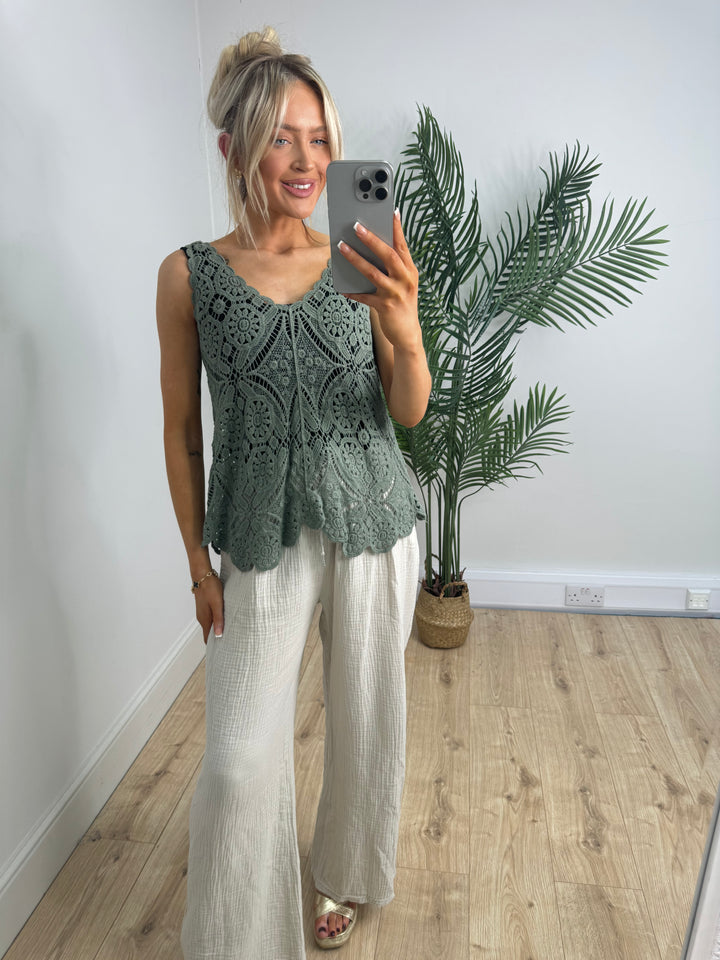Betsy Crochet cami - Khaki
