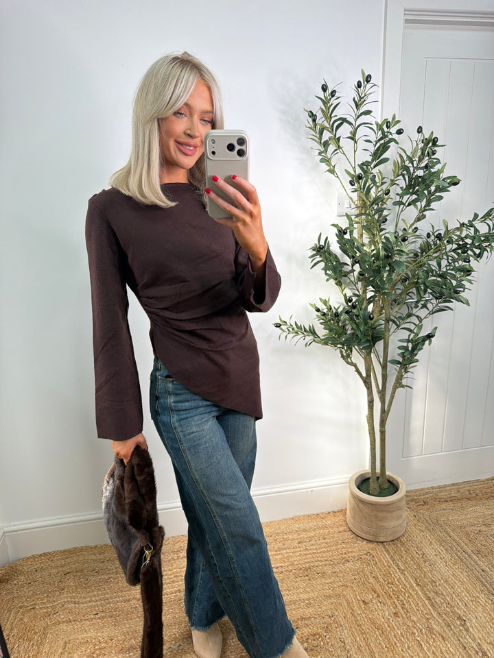 Ophelia Asymmetric Knit Top - Chocolate