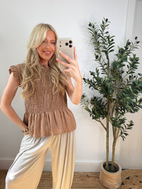 Brianna Peplum Top - Camel