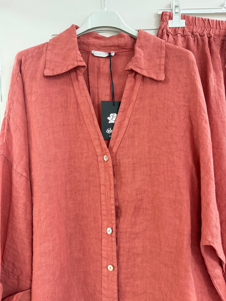Linen Shirt & Trousers - Brick