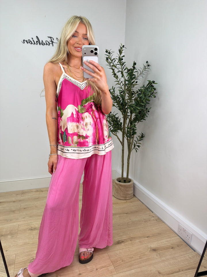 Silk Floaty Trousers - Pink