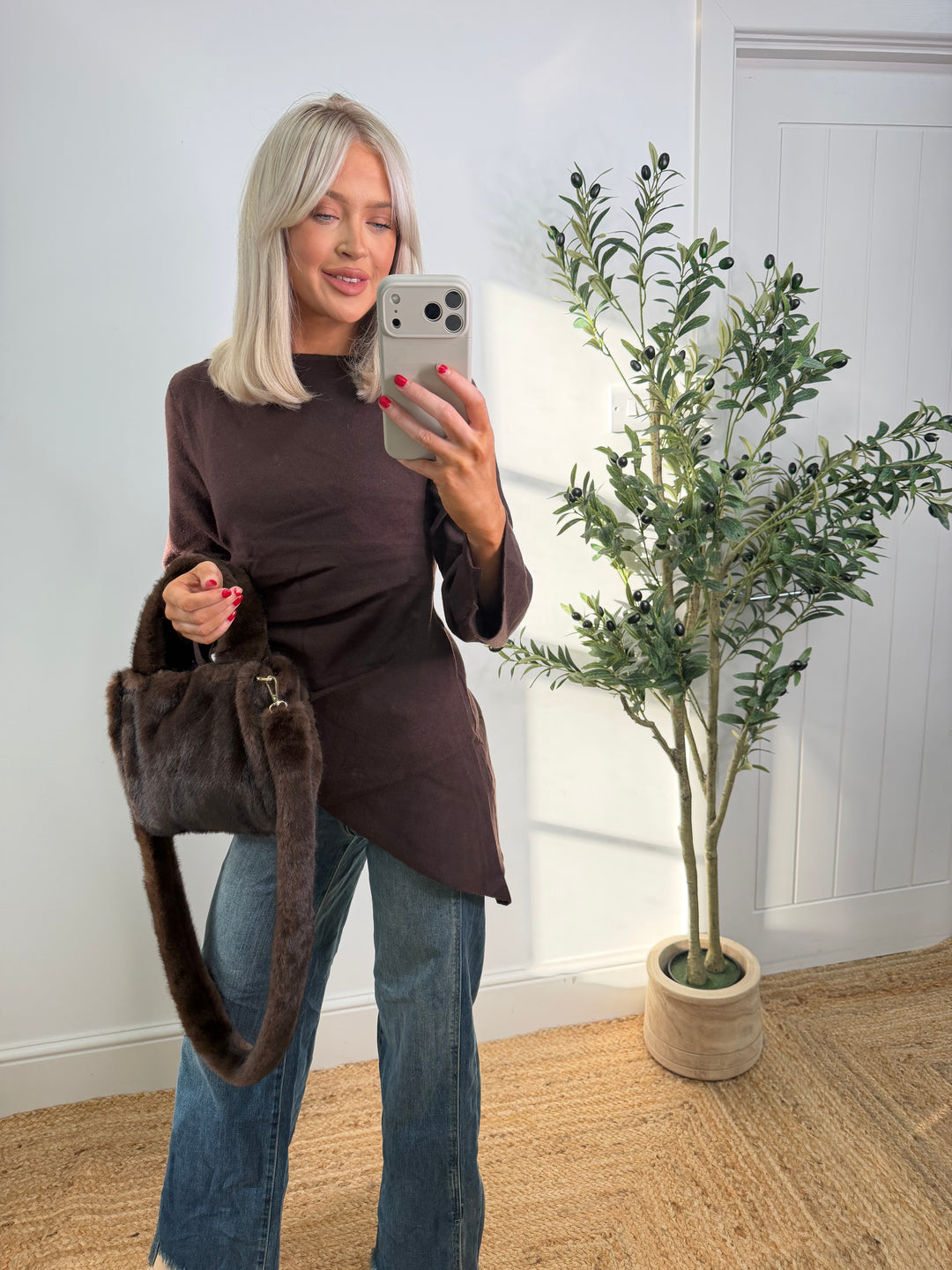 Ophelia Asymmetric Knit Top - Chocolate