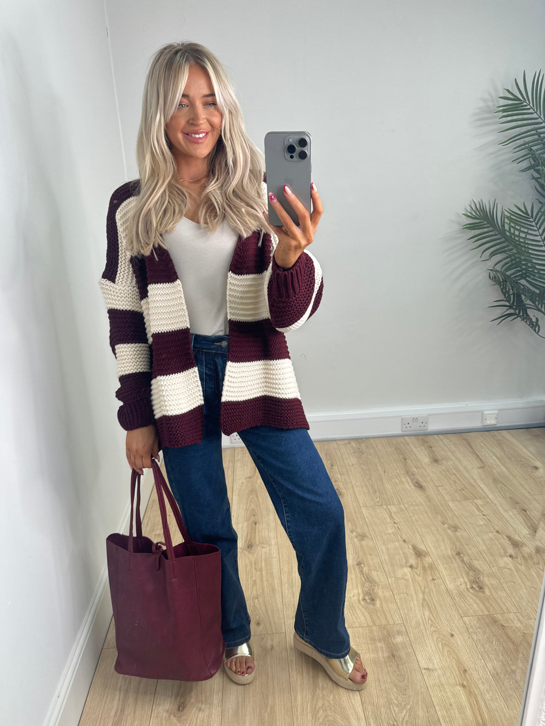 Chunky Stripe Cardigan - Burgundy