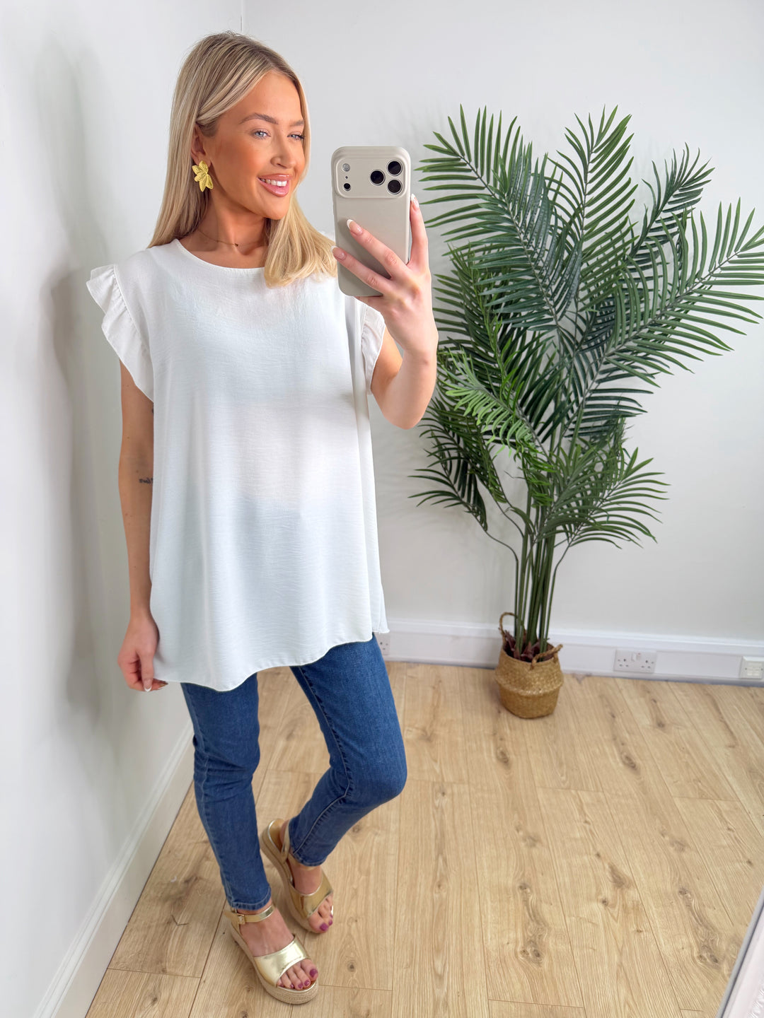 Beatrice Frill Sleeve Top - White