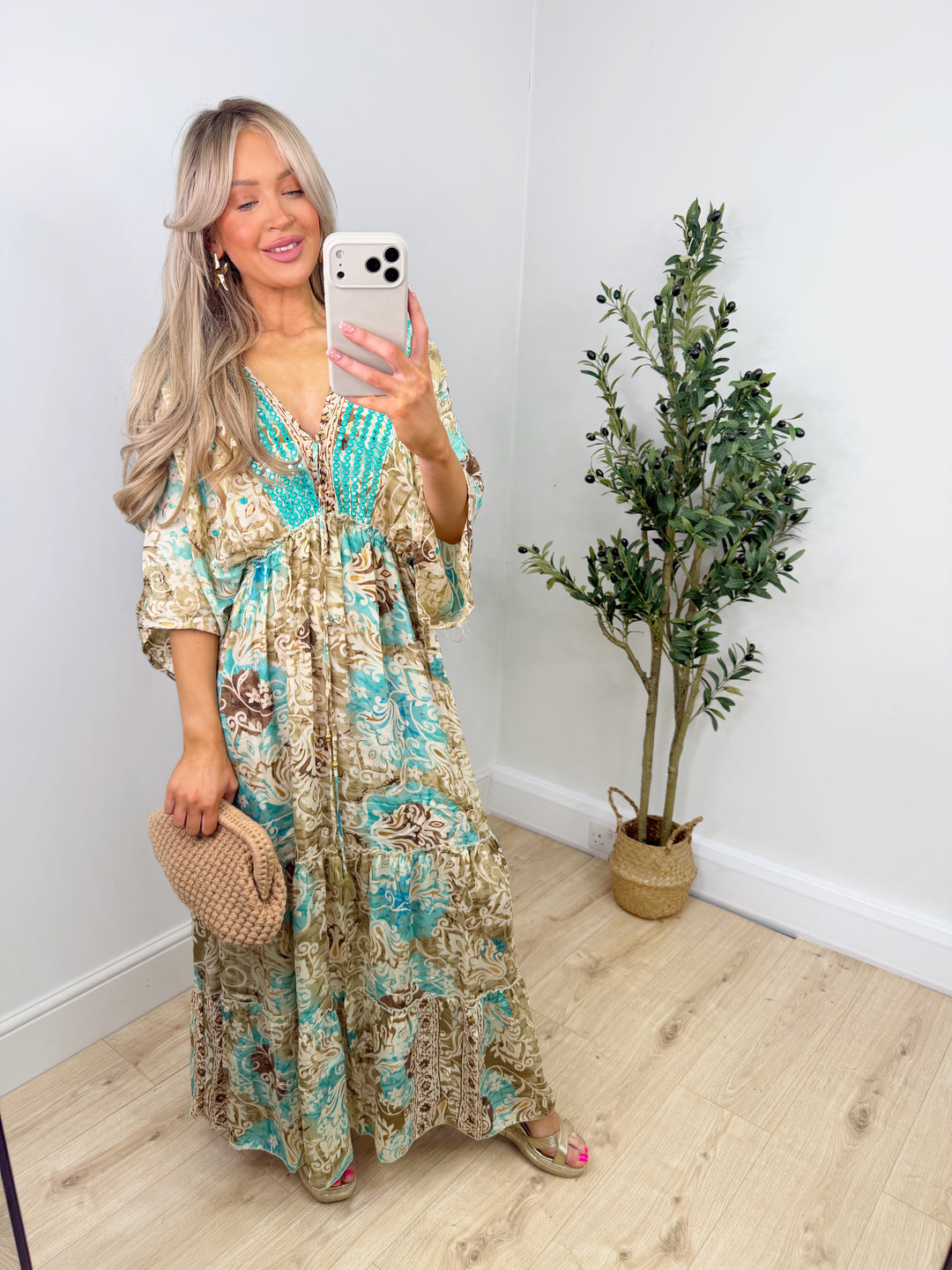 Indiana Boho Maxi - Beige & Teal
