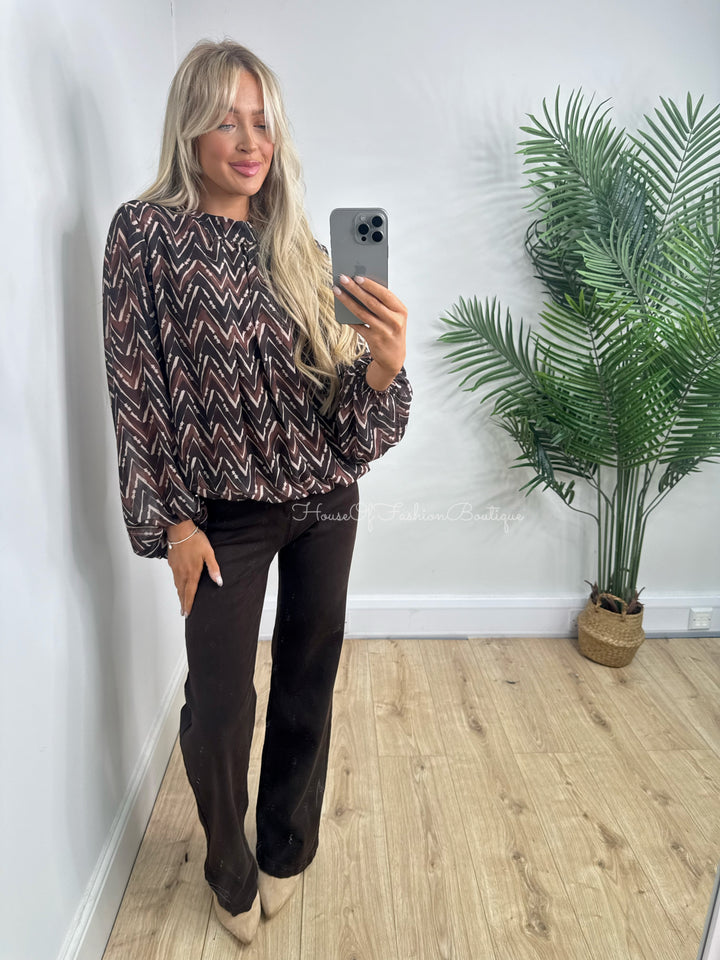 Maria Bubble Hem Top - Chocolate