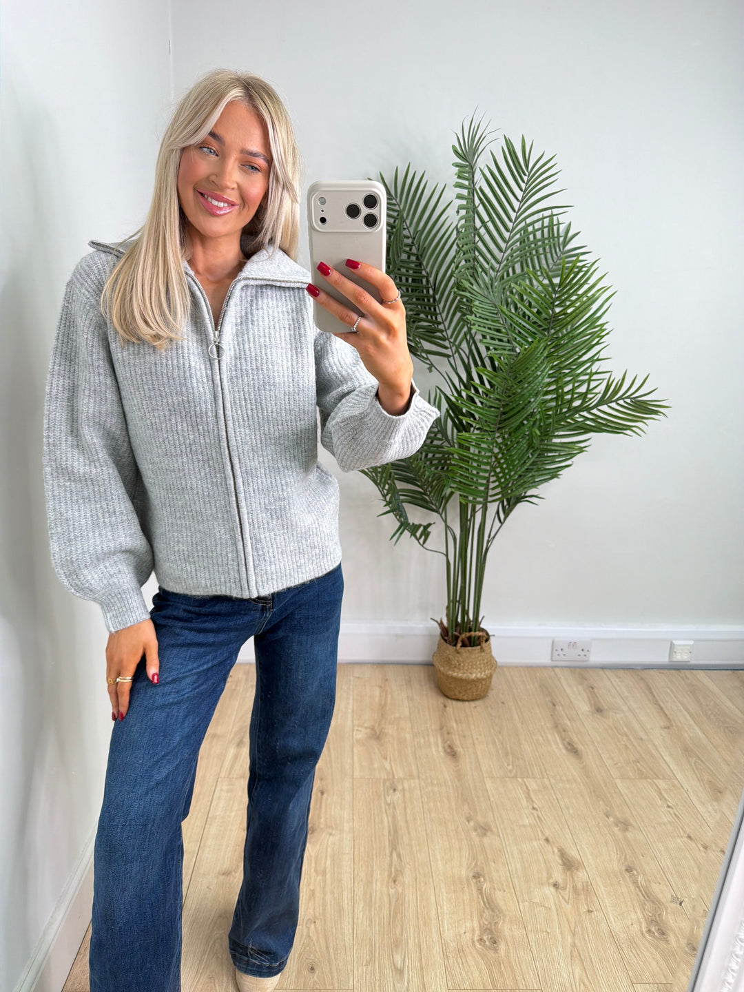 Zara Knitted Zip Knit - Grey