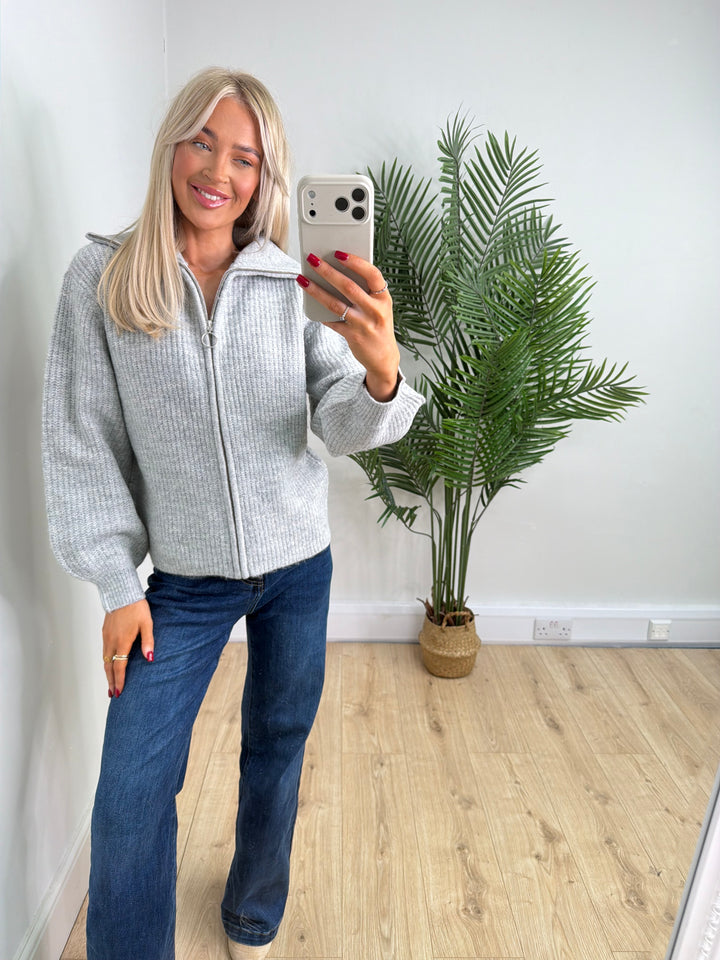 Zara Knitted Zip Knit - Grey